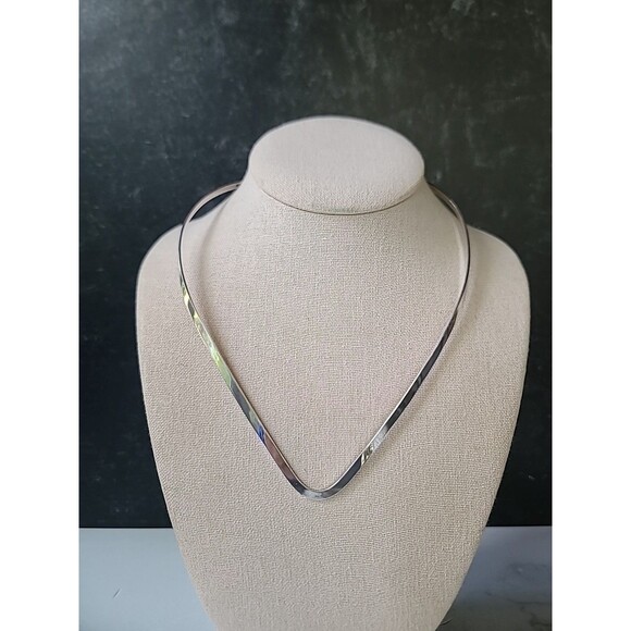 925 Sterling Silver V Collar Shaped Statement Necklace Vintage - Picture 1 of 10